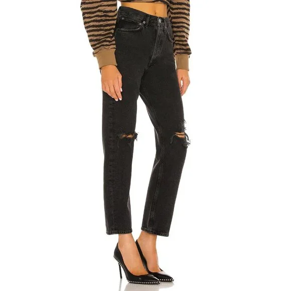 AGOLDE 90's Mid Rise Distressed Loose Jeans in Smokestack